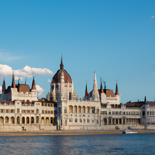 תמונה של הארכיטקטורה המדהימה של בניין הפרלמנט של בודפשט מנהר הדנובה.