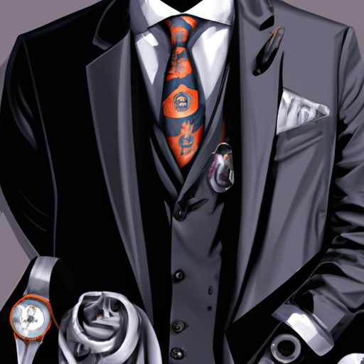 תמונה של גבר בחליפה מוקף במגוון אביזרים כמו שעונים, עניבות וחפתים
