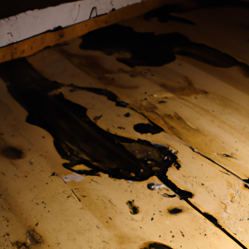 תמונה של תת רצפת מרתף לחה עם נזקי מים ללוחות העץ שמסביב.