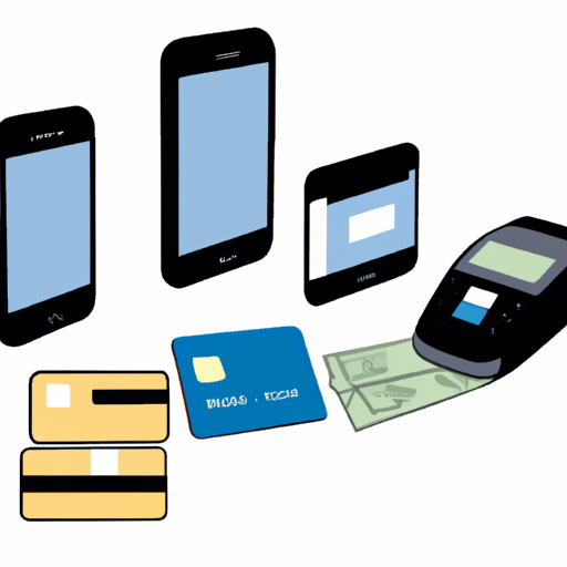 המחשה של אמצעי תשלום שונים, לרבות מזומן, כרטיסי אשראי ומכשירים ניידים.